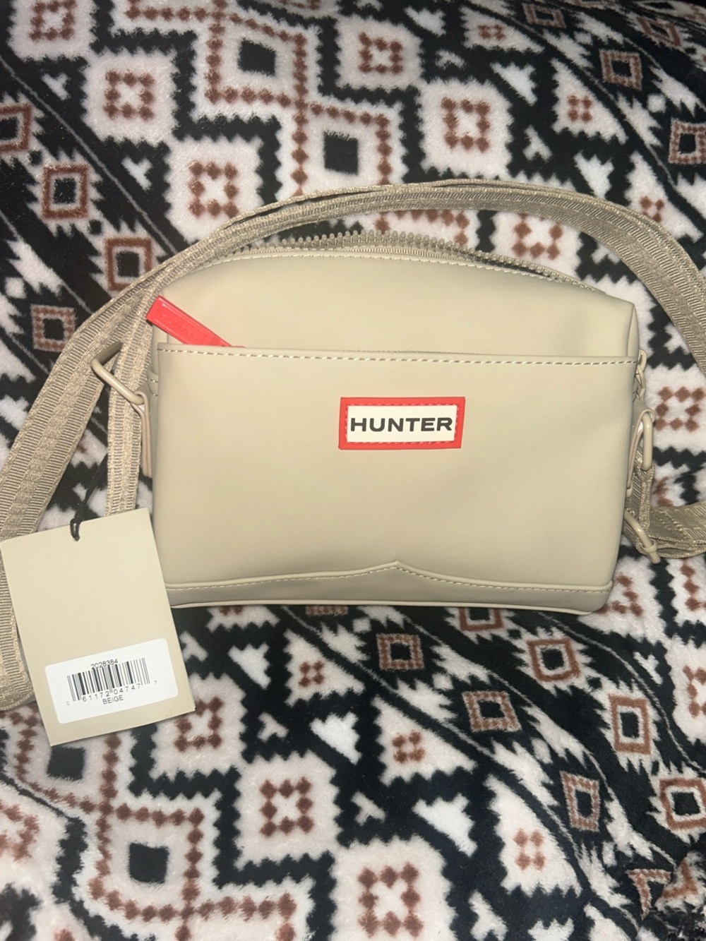 HUNTER Beige Crossbody with Coral Accent